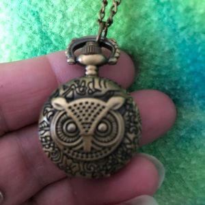 Beautiful vintage Owl locket necklace with clock